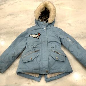Girls warm winter ski snowboard snow coat, faux fur lined with hood